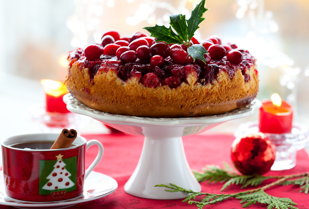 Cranberry fruit and nut upside-down cake