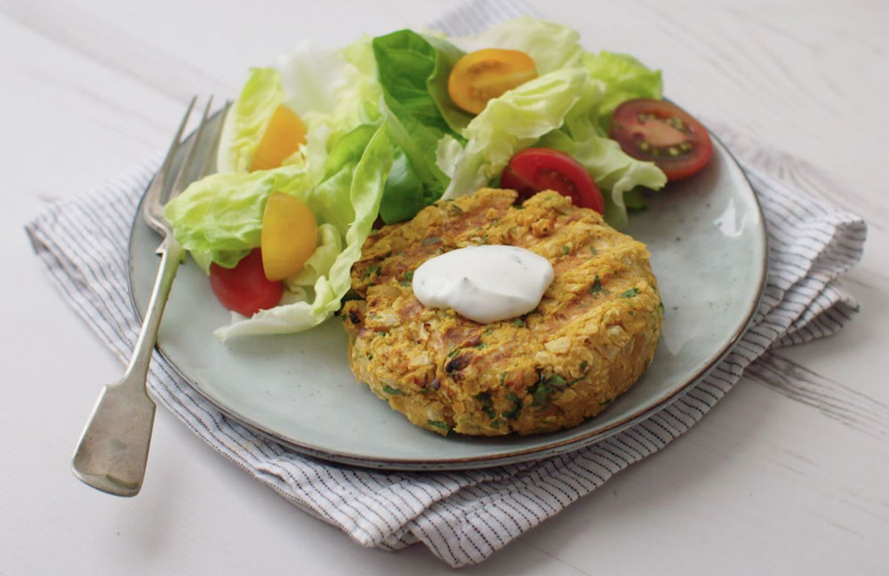 Potatoes and scallion burgers with fresh salsa