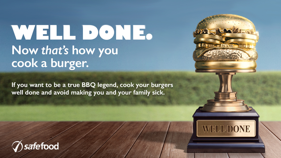 Trophy in the shape of a burger with the words "Well Done. Now that's how you cook a burger"