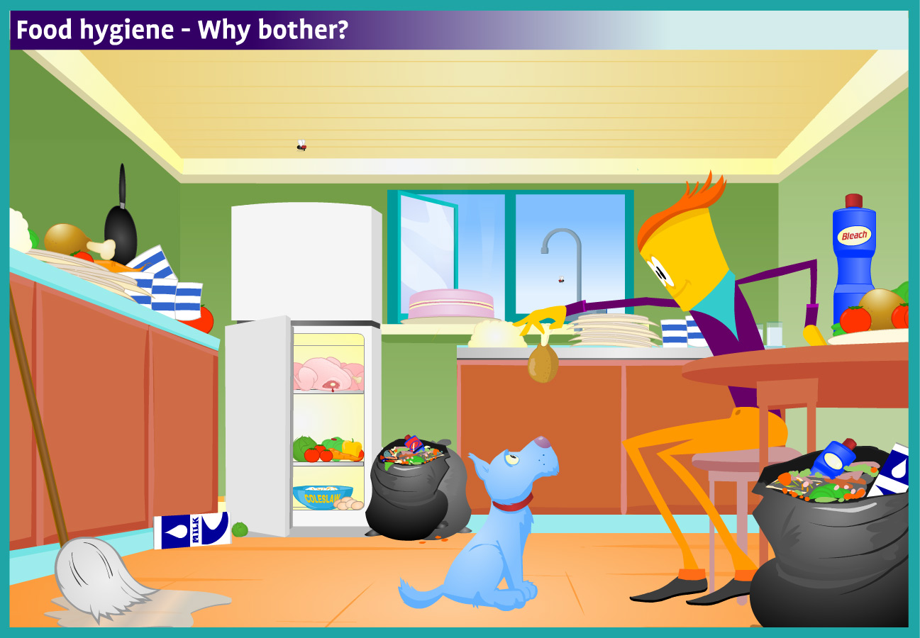 Slide from the resource showing poor kitchen hygiene