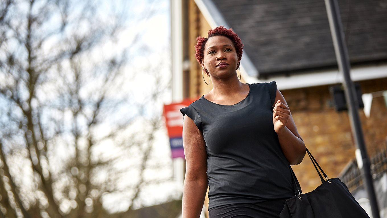 Woman walking outdoors