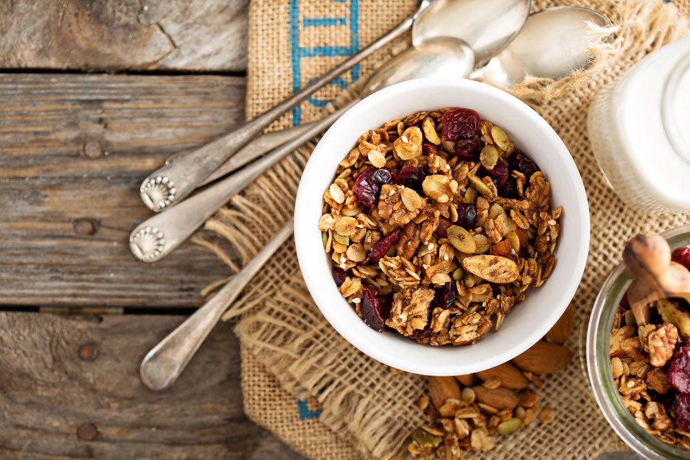 Homemade muesli with fruit and nuts