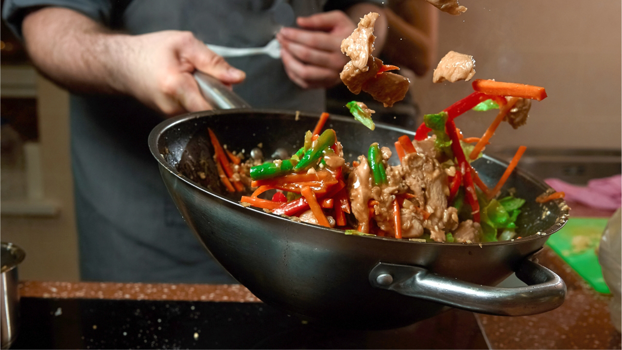 Healthy stir frying in a wok