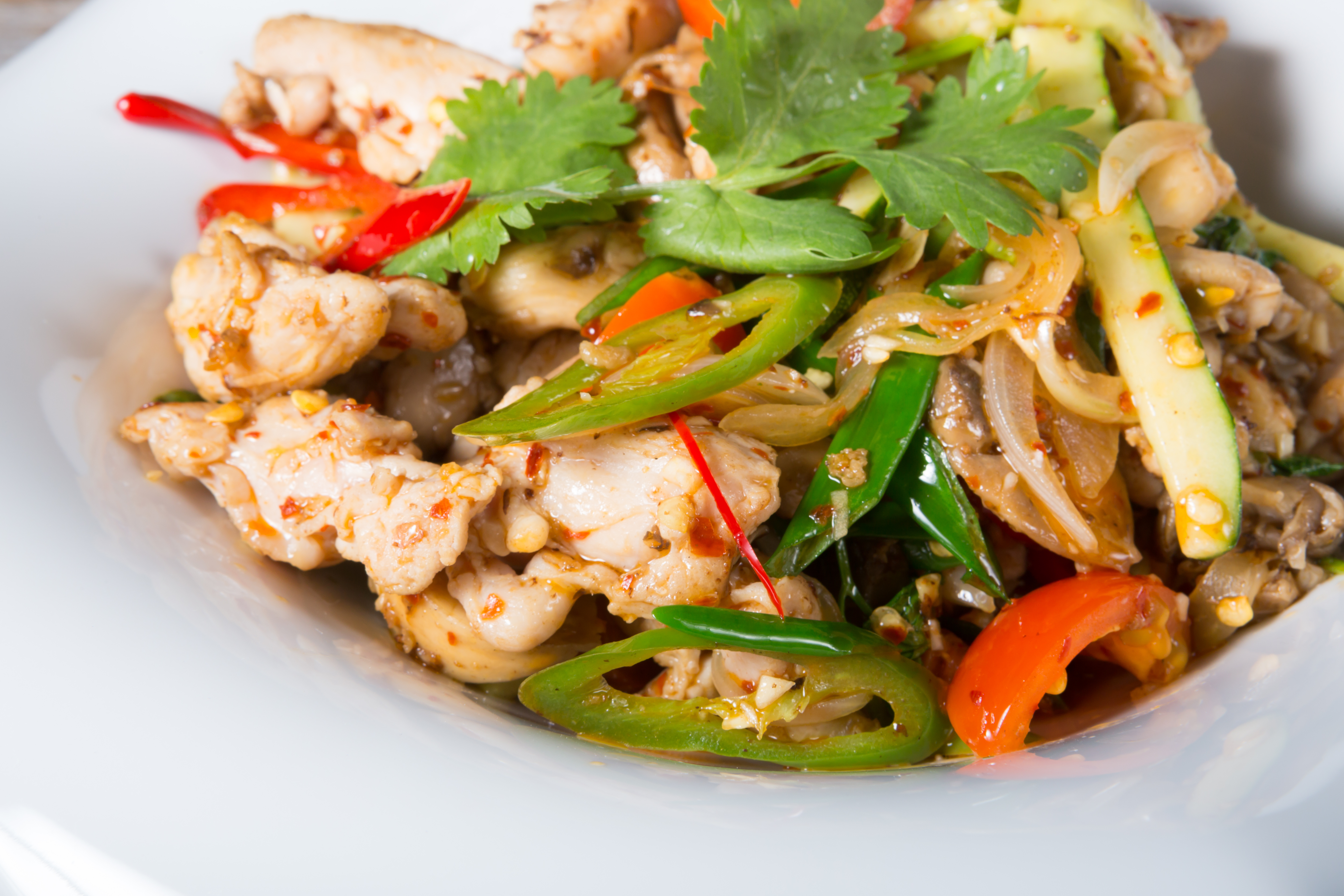 Sweet chilli chicken with mixed pepper stir-fry