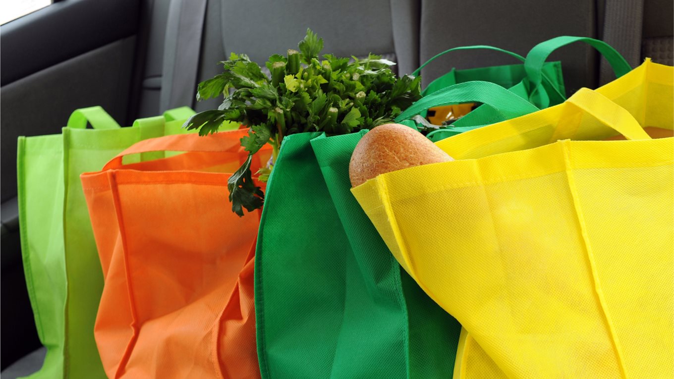 grocery bags in a car boot